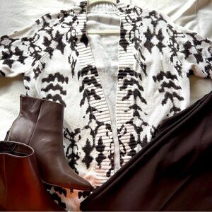 Brown and Cream Short Sleeve Cardigan - Size Large